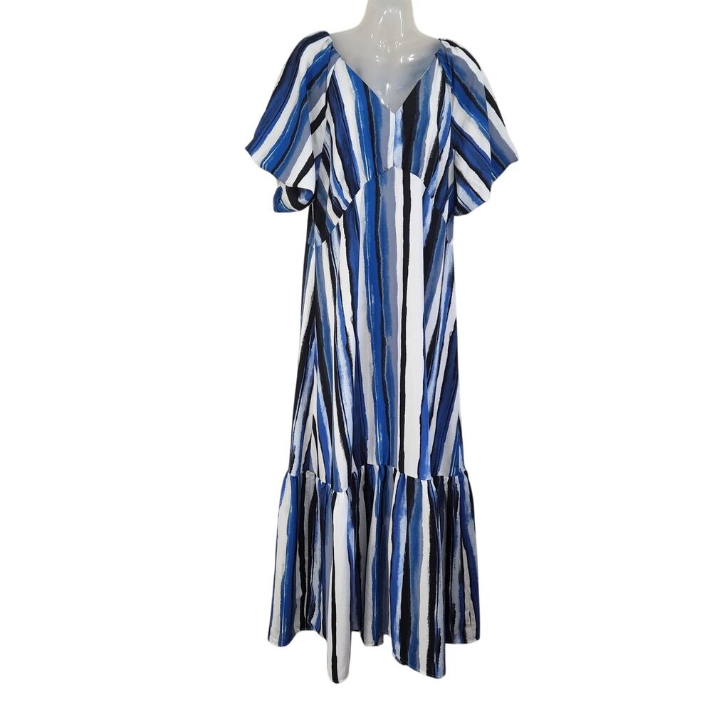 Nine West Blue White Black Striped Maxi Dress